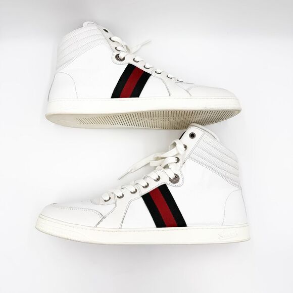 Gucci Web Stripe Coda High Top White Leather Sneakers US Men’s 11.5 - Picture 8 of 15